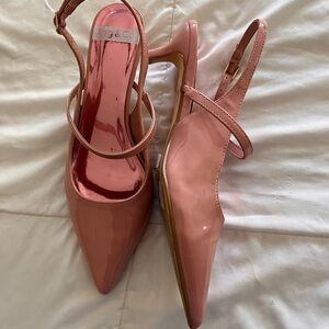 Rag & Co Abloom Pink Patent Pleather Kitten Heels 10 Strappy Slingback Pointy